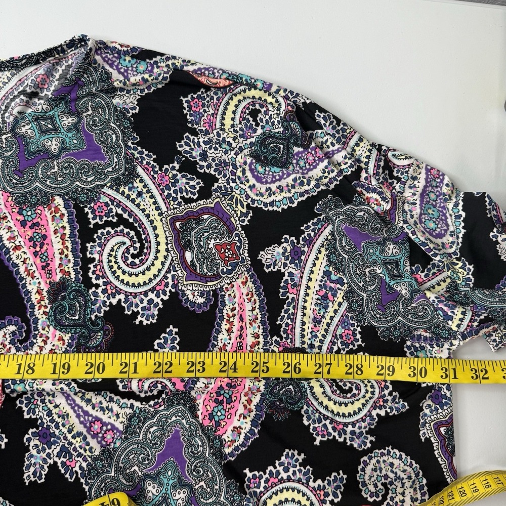 Dear Scarlett Tunic Shirt Womens XL Black Multicolor Paisley Slinky Stretch - Picture 6 of 8